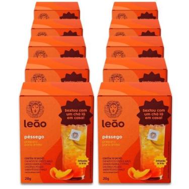 Imagem de Chá Leão para Drinks Sabor Pêssego Kit 10 Caixas 100 Sachês
