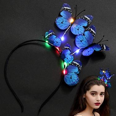 Imagem de Argola de cabelo para festa feminina, argola de cabelo da Justdolfe, decoração criativa de borboleta, 8 LEDs, faixa de cabelo iluminada, faixa de cabeça para festa
