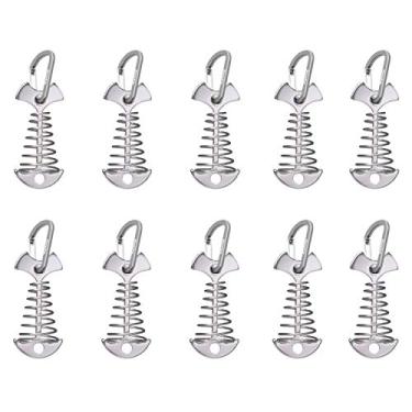 Imagem de Aperto de corda para barraca espinha de peixe com clipes mosquetão – Âncora de alumínio para amarrar no deck | Tensores ajustadores de cordão | Acessórios de acampamento ao ar livre para barracas pacote com 10 (prata)