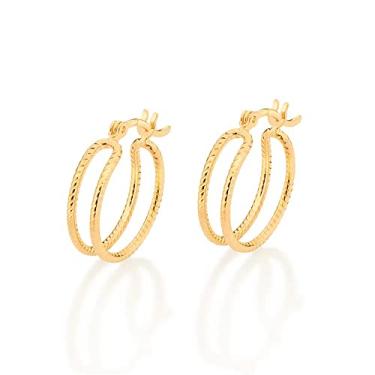 Imagem de Brinco Rommanel Banhado Ouro Argola Dupla Trabalhada 526793