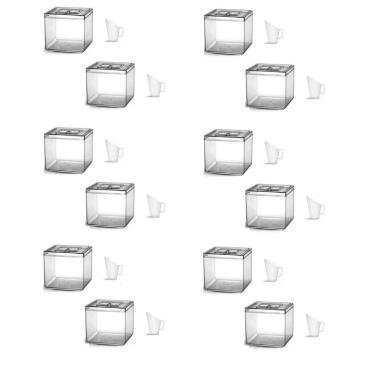 Imagem de Kit 12 Potes Quadrado Cristal 5 Litros Multiuso + Conchas