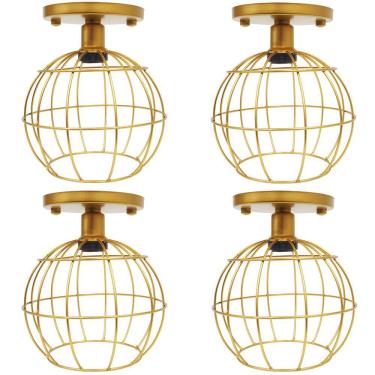 Imagem de 4 Lustres Teto Plafon Industrial Aramado Globo Retrô Luminária Sobrepor Vintage Agp Ilumini