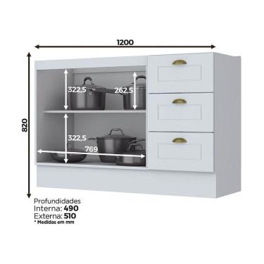 Imagem de Balcão 2 Portas Clássico Americana 120 Cm Sem Tampo Henn C353-05 Branco