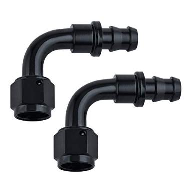 Imagem de SYKRSS 6AN 90 Degree Push Lock Swivel Hose End Fitting for Rubber Fuel Line Black 2Pcs