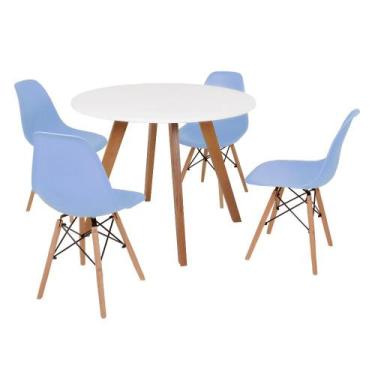 Imagem de Mesa Inês 100cm Branca + 4 Cadeiras Eames Eiffel - Azul Claro - Made M