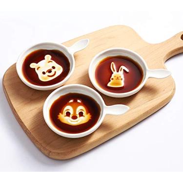Imagem de Conjunto de pratos de molho de cerâmica de desenho animado super fofo, mini prato de condimento para mergulho, pratos de tempero de soja para sushi, tigela redonda para servir cozinha, casa, urso coelho esquilo sortido (conjunto de 3)