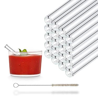 Imagem de Canudos de vidro Halm - Canudos curtos de 50 x 10 cm reutilizáveis + escova de limpeza sem plástico perfeita para B52 e copos de shot, tubos de sopro e parafernália - Seguro para lava-louças