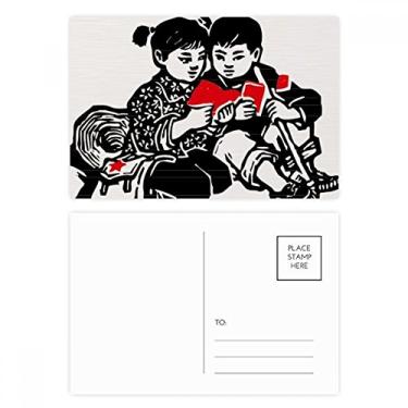 Imagem de Menino menina chapéu mochila livro patriotismo conjunto de cartão postal aniversário correio cartão de agradecimento