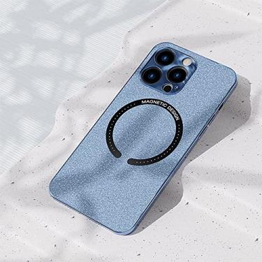 Imagem de Estojo de carregamento magnético sem fio para iphone 14 13 12 11 pro max 14 plus skin couro fino capa traseira dura, azul claro, para iphone 13 pro