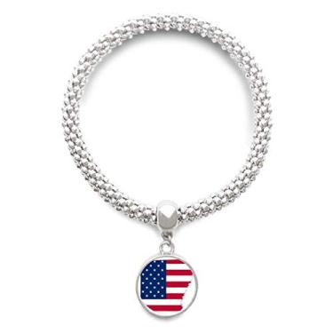 Imagem de DIYthinker Corrente de joias com pingente redondo de prata com estrelas do mapa da América do Arkansas