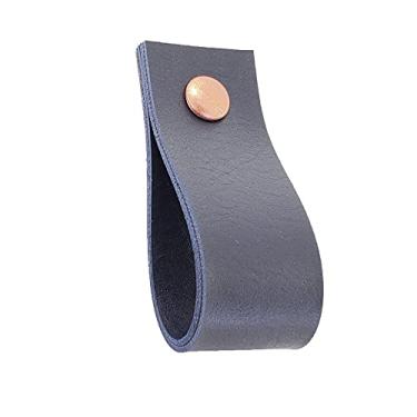 Imagem de Puxador Doko Parafuso - Textura de Couro Azul Marinho - Parafuso Cobre