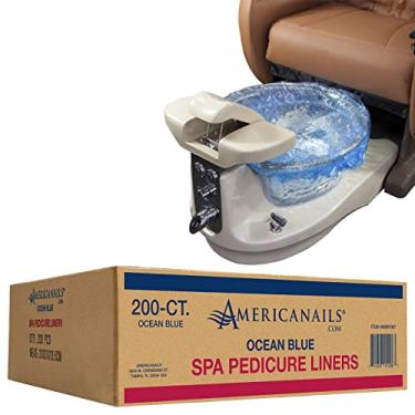 Imagem de Americanails Premium Spa pedicure cadeira forros de banho, serve para todos os spas de pedicure, revestimentos sanitários descartáveis de plástico para pedicure com faixa elástica – 200 unidades, azul oceano