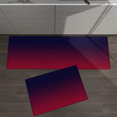 Imagem de Conjunto de 2 tapetes de cozinha Ombre Borgonha Vermelho Roxo para Tapetes Acolchoados no Chão e Tapetes Antiderrapantes Absorventes Tapete Conforto Permanente