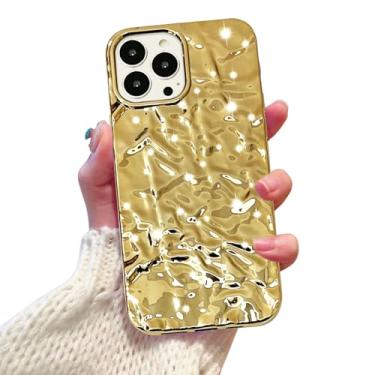 Imagem de Yebowe Capa protetora de silicone para iPhone 15 Pro, linda capa de telefone plissada de alumínio 3D para mulheres meninas galvanizada brilhante designer capa protetora para iPhone 15 Pro