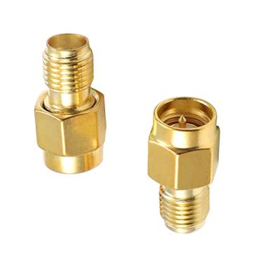 Imagem de Bettomshin 2 peças SMA macho para SMA fêmea RF conector adaptador coaxial para antenas dispositivos LAN sem fio cobre puro banhado a ouro