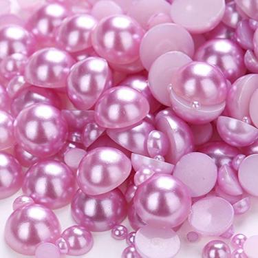 Imagem de Dowarm 1000 peças de meia pérola flatback, 4 mm, 6 mm, 8 mm, 10 mm, 12 mm, 14 mm, contas redondas para artesanato, joias de pérolas soltas, tamanho misto (roxo claro/ametista)