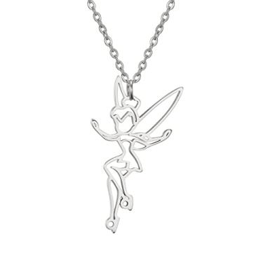 Imagem de EUEAVAN Colar com pingente de princesa Wendy Tinkerbell, fada, anjo, moderno, requintado, dançarina mágica, balé, gargantilha, joias, conto de fadas, citação feminina, Aço inoxidável, Sem Pedra