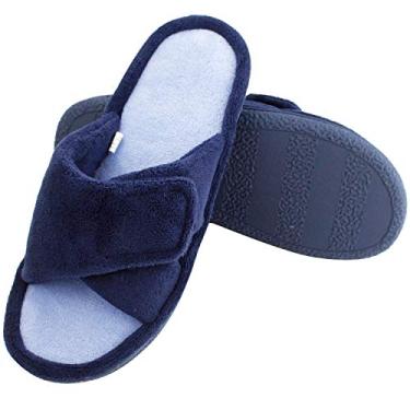 Imagem de Magtoe Pantufa Feminina de Microfibra de Espuma de Memória Ajustável com Bico Aberto, Azul marinho, 7-8