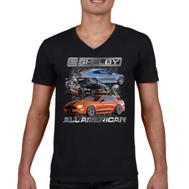 Imagem de Camiseta Shelby All American Cobra gola V Mustang Muscle Car Racing GT 350 GT 500 Performance Powered by Ford Tee, Preto, 3G