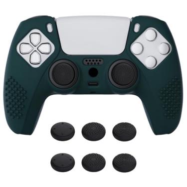 Imagem de eXtremeRate PlayVital Capa de silicone para ps5 controlador Protector Capa ergonômica com 6 tampas Joysitcks para ps5 Capa de borracha para ps5 controlador(3D Studded-Verde escuro)