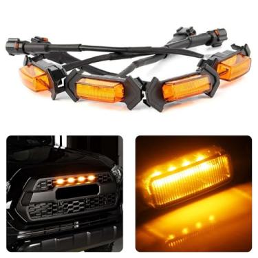 Imagem de QBOONPT 4 peças de luzes LED para churrasqueira com fusível, luz LED âmbar para churrasqueira, lâmpadas de raptor de para-choque da grade frontal acessórios de carro com arnês e fusível, compatível