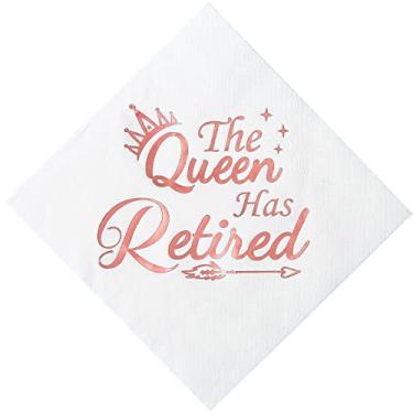 Imagem de Decorações de festa de aposentadoria para mulheres – Guardanapos de coquetel com decoração Happy Retirement, pacote com 50, 12,7 x 12,7 cm dobrados, The Queen Has Retired