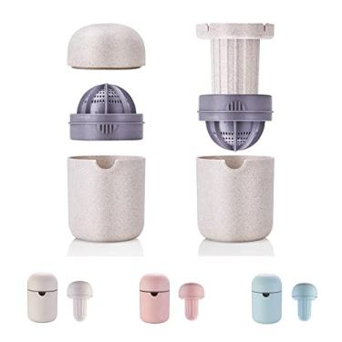 Imagem de UpTuoLi Espremedor Manual 2 em 1, Espremedor de Frutas Cítricas, Suco de Laranja, Limão, Melancia, Uva, com Coador e Contêiner, Prensagem Bidirecional, Antiderrapante, Fácil de Limpar e Transportar