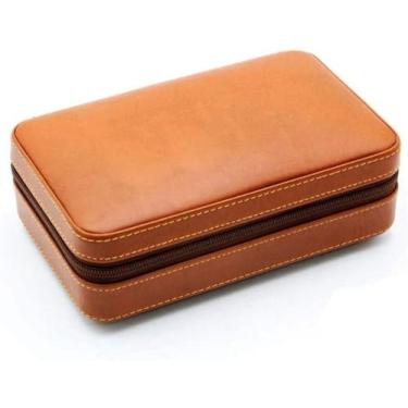 Imagem de Umidor caixa de charutos, caixa de charutos, umidor de couro para viagem, bandeja removível, 4 charutos/marrom