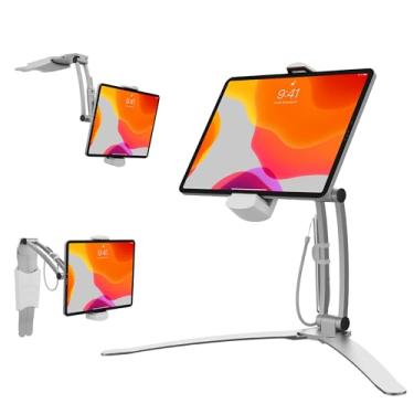 Imagem de Suporte para tablet iPad 3 em 1 – Suporte universal para tablet CTA multiuso para todos os tablets iPad de 7 a 13 polegadas - Feito para montagem na parede - Montagem sob armário e mesa - Prata -