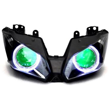 Imagem de PANDAHUA Green Demon Devil white angel eyes halo conjunto de faróis para Kawasaki Ninja 250 300 2013 2014 2015 2016 2017 2018