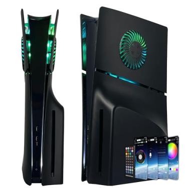 Imagem de Placa frontal para PS5 Slim Disc Edition com faixa de luz RGB e filtro de poeira com aberturas de resfriamento DOBEWINGDELOU 400+ efeitos, anel de luz de LED, console, placa facial, kit de decoração,