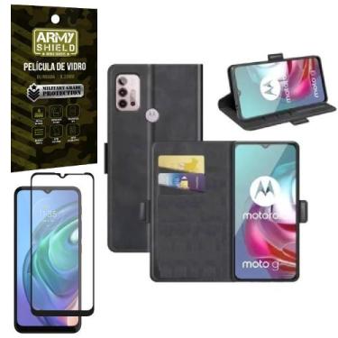 Imagem de Kit Capinha Carteira Moto G20 + Película Vidro 3D Armyshield
