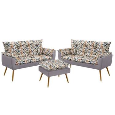 Imagem de 2 Namoradeiras Beta com Puff Lunar F-014 Sued Estampado Bege com Velud