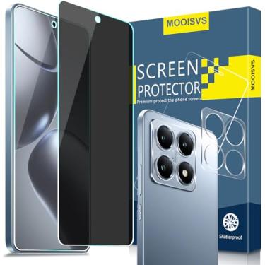 Imagem de MOOISVS [Pacote com 2 + 2 protetores de tela de vidro temperado para Xiaomi 14T Pro Privacy (2 pacotes) + protetor de lente de câmera (2 pacotes), filme de vidro temperado Ultra HD, antiespião, dureza