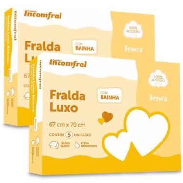 Imagem de Kit 10 Fraldas De Pano Tecido Duplo 100% Algodão Com Bainha 67x70cm In