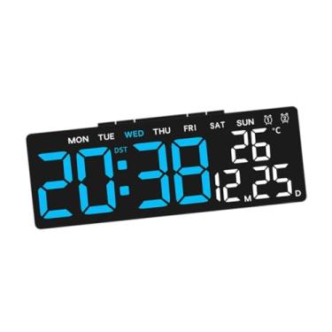 Imagem de Generic Despertador digital multifuncional com 3 níveis de brilho e regulador de intensidade LED Relógio digital elétrico de mesa para sala de estar Mesa, Tempo Azul, Concha Preta