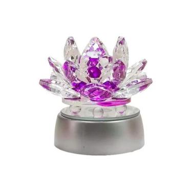 Imagem de Enfeite Escultura Vidro Flor Lotus 13Cm Base Espelhada Led - Lojas Nov