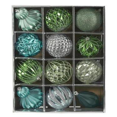 Imagem de Nearly Natural Holiday Lux Conjunto de ornamentos de árvore de Natal à prova de estilhaçamento, 12 unidades, 100 mm com caixa reutilizável, prata