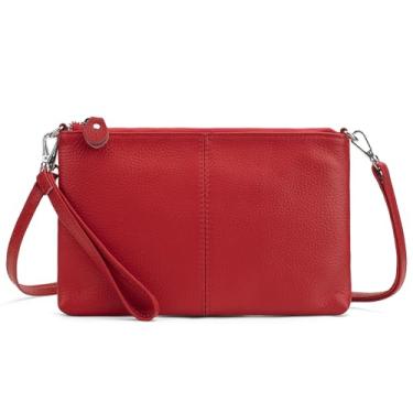 Imagem de befen Carteira de mão de couro genuíno bolsas pequenas transversais para mulheres com compartimentos para cartão com bloqueio de RFID, Motor de bombeiro vermelho, Compact