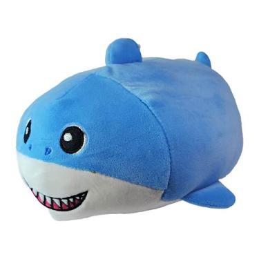 Imagem de Tubarão Azul Pelúcia Deitado Almofadinha Bicho Do Mar 23Cms - Fizzy