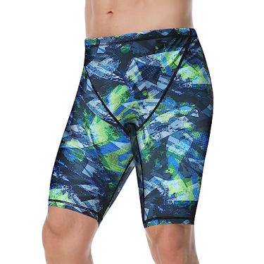 Imagem de KGKE Bermuda de natação masculina UPF50+, maiô estampado para treino de natação com compressão de resistência para homens (verde acinzentado, GG)