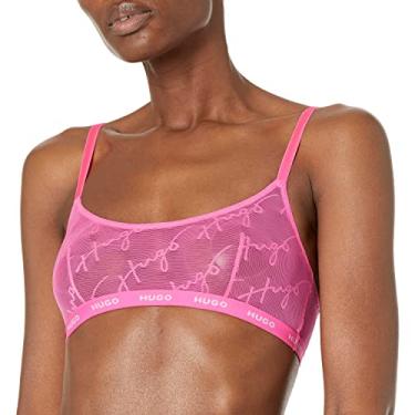 Imagem de HUGO Sutiã feminino de renda com escrita tonal, Magenta transparente/escrita magenta brilhante, G