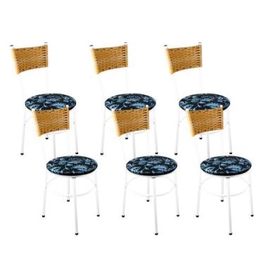 Imagem de 6 Cadeiras Brancas Para Cozinha Viena Palha - Laumar, Floral Preto