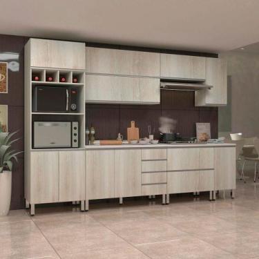 Imagem de Cozinha Completa Com 7 Peças E Tampo Lis Legno Crema - LUCIANE MÓVEIS
