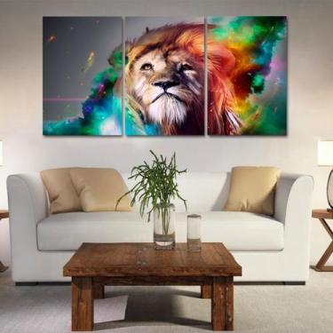 Imagem de Quadros mosaico tigre e leão med. 105x65 ps 2mm adesivo fosco borda in