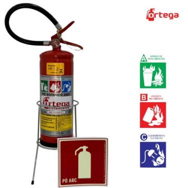 Imagem de Extintor ABC 4kg com suporte de solo e placa fotoluminiscente - Ortega