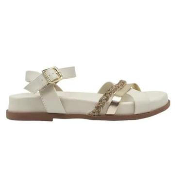 Imagem de Sandália Modare Rasteira Strass Feminina Branco Off, Branco off, Doura