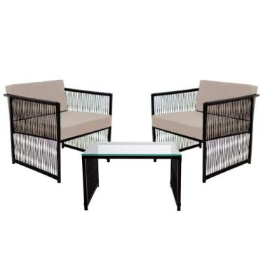 Imagem de Conjunto de 2 Poltronas em Fibra Sintética e Mesa de Centro Quadrada c