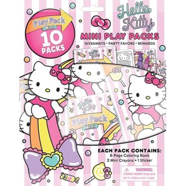 Imagem de Pacotes Hello Kitty (10 minipacotes de lembrancinhas de festa), cada um com mini livro de colorir Hello Kitty, 2 mini giz de cera e um adesivo