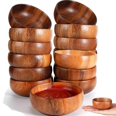 Imagem de Skylety 20 tigelas de madeira de acácia pequenas tigelas de cabaça redonda de madeira, bandeja de molho de cabaça esculpida à mão para servir pipoca, macarrão, doce, cereal, coco, nozes, molho,